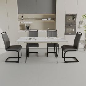 47"-63" expandable dining table set for 2-6 people (Color: White+Grey)