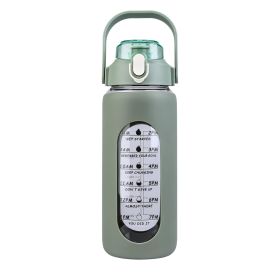 64Oz Glass Water Bottle Sports Water Bottle Motivational Water Bottle Water Intake Tracker Bottle with Straw Time Marker Silicone Sleeve Handle for Gy (Color: Green, size: 64oz)