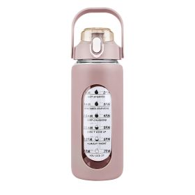 64Oz Glass Water Bottle Sports Water Bottle Motivational Water Bottle Water Intake Tracker Bottle with Straw Time Marker Silicone Sleeve Handle for Gy (Color: Coffee, size: 64oz)