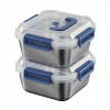 Yakimoto 2/4/6/8/10 PCS Extra-Large Stainless Steel Food Storage Containers With Blue Lids - Deep Design, Airtight Seal