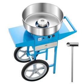 Electric Cotton Candy Machine with Cart, 1000W Commercial Candy Floss Maker with 20.5 in Stainless Steel Bowl, Sugar Scoop, and Drawer, Easy to Use (With Vehicle or Not: Yes, Color: Blue)
