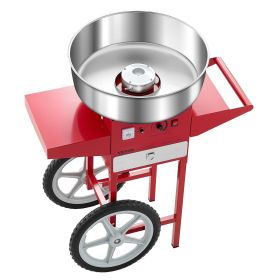 Electric Cotton Candy Machine with Cart, 1000W Commercial Candy Floss Maker with 20.5 in Stainless Steel Bowl, Sugar Scoop, and Drawer, Easy to Use (With Vehicle or Not: Yes, Color: Red)