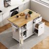 Kitchen Island with Drop Leaf, 53.9" Width Rolling Kitchen Cart on Wheels with Internal Storage Rack and 3 Tier Pull Out Cabinet Organizer