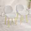 Modern minimalist white teddy velvet Dining Chairs Set of 2 with sturdy gold metal legs and comfortable backrest design, suitable for restaurants