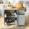 Kitchen Island with Drop Leaf, 53.9" Width Rolling Kitchen Cart on Wheels with Internal Storage Rack and 3 Tier Pull Out Cabinet Organizer