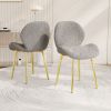 Modern minimalist white teddy velvet Dining Chairs Set of 2 with sturdy gold metal legs and comfortable backrest design, suitable for restaurants