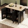 51" Fluted Kitchen Island with Drop Leaf, Farmhouse Accent Kitchen Island on Wheels with Internal Storage Rack