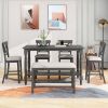 6-Piece Counter Height Dining Table Set Table with Shelf 4 Chairs and Bench for Dining Room