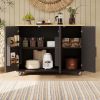 51.2"W Geometric Twill Stripe Textured Design Kitchen Island with Drop Leaf, Farmhouse Kitchen Island on Wheels with Internal Storage Rack
