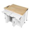 47 inch Kitchen Island with Extendable Dining Table, Rubber Wood Veneer Kitchen Table with Internal Storage Rack, Power Outlet