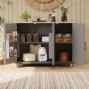 51.2"W Geometric Twill Stripe Textured Design Kitchen Island with Drop Leaf, Farmhouse Kitchen Island on Wheels with Internal Storage Rack