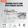 Stainless Steel Utility Sink, Free Standing Single Bowl Commercial Kitchen Sink Set w/Workbench