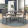 5-Piece Round Dining Table and 4 Fabric Chairs with Special-shaped Table Legs and Storage Shelf