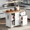 Kitchen Island with Drop Leaf, 53.9" Width Rolling Kitchen Cart on Wheels with Internal Storage Rack and 3 Tier Pull Out Cabinet Organizer