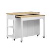 47 inch Kitchen Island with Extendable Dining Table, Rubber Wood Veneer Kitchen Table with Internal Storage Rack, Power Outlet