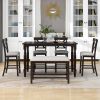 6-Piece Counter Height Dining Table Set Table with Shelf 4 Chairs and Bench for Dining Room