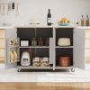 51.2"W Ash Veneer Solid Wood Handwoven Kitchen Island with Drop Leaf, Coastal Kitchen Island on Wheels with Internal Storage Rack