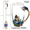1pc Rose Enamel Crystal Tea Cup; Coffee Mug; Tumbler Butterfly Rose Painted Flower Water Cups; Clear Glass With Spoon Set