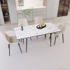47"-63" extendable MDF modern dining table and chair set, suitable for 2-6 people, elegant white dining table and modern dining chair 4-piece set