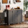 Rolling Kitchen Island with Storage, Kitchen Cart with Rubber Wood Top, 3 Drawer, 2 Slide-Out Shelf and Internal Storage Rack