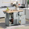 Kitchen Island with Drop Leaf, 53.9" Width Rolling Kitchen Cart on Wheels with Internal Storage Rack and 3 Tier Pull Out Cabinet Organizer