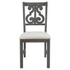 5-Piece Round Dining Table and 4 Fabric Chairs with Special-shaped Table Legs and Storage Shelf