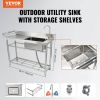 Stainless Steel Utility Sink, Free Standing Single Bowl Commercial Kitchen Sink Set w/Workbench
