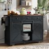 53.7" Farmhouse Kitchen Island with Power Outlet, 2 Sliding Barn Door Kitchen Storage Island with Drop Leaf, Spice Rack Rolling Kitchen Cart on Wheels