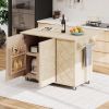 51.2"W Ash Veneer Solid Wood Handwoven Kitchen Island with Drop Leaf, Coastal Kitchen Island on Wheels with Internal Storage Rack