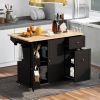 Kitchen Island with Drop Leaf, 53.9" Width Rolling Kitchen Cart on Wheels with Internal Storage Rack and 3 Tier Pull Out Cabinet Organizer