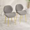 Modern minimalist white teddy velvet Dining Chairs Set of 2 with sturdy gold metal legs and comfortable backrest design, suitable for restaurants
