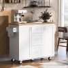 Rolling Kitchen Island with Storage, Kitchen Cart with Rubber Wood Top, 3 Drawer, 2 Slide-Out Shelf and Internal Storage Rack