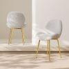 Modern minimalist white teddy velvet Dining Chairs Set of 2 with sturdy gold metal legs and comfortable backrest design, suitable for restaurants