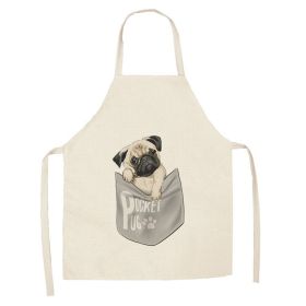 Cartoon Cute Dog Printed Cotton And Linen Apron Kitchen Home Cleaning Parent-child Sleeveless Coverall Generation Hair (Option: W 14025-68X55cm)